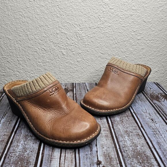 UGG Australia Gael mules clogs chestnut leather wedge slip on shoes Size 8 - Picture 1 of 8